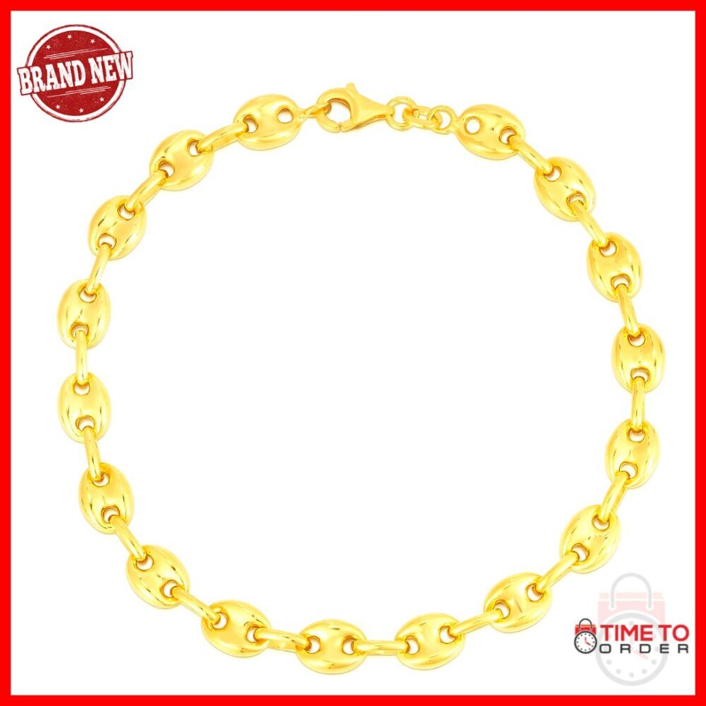 Sterling Silver Mariner Link Chain Bracelet 8 Inches Gold Plated